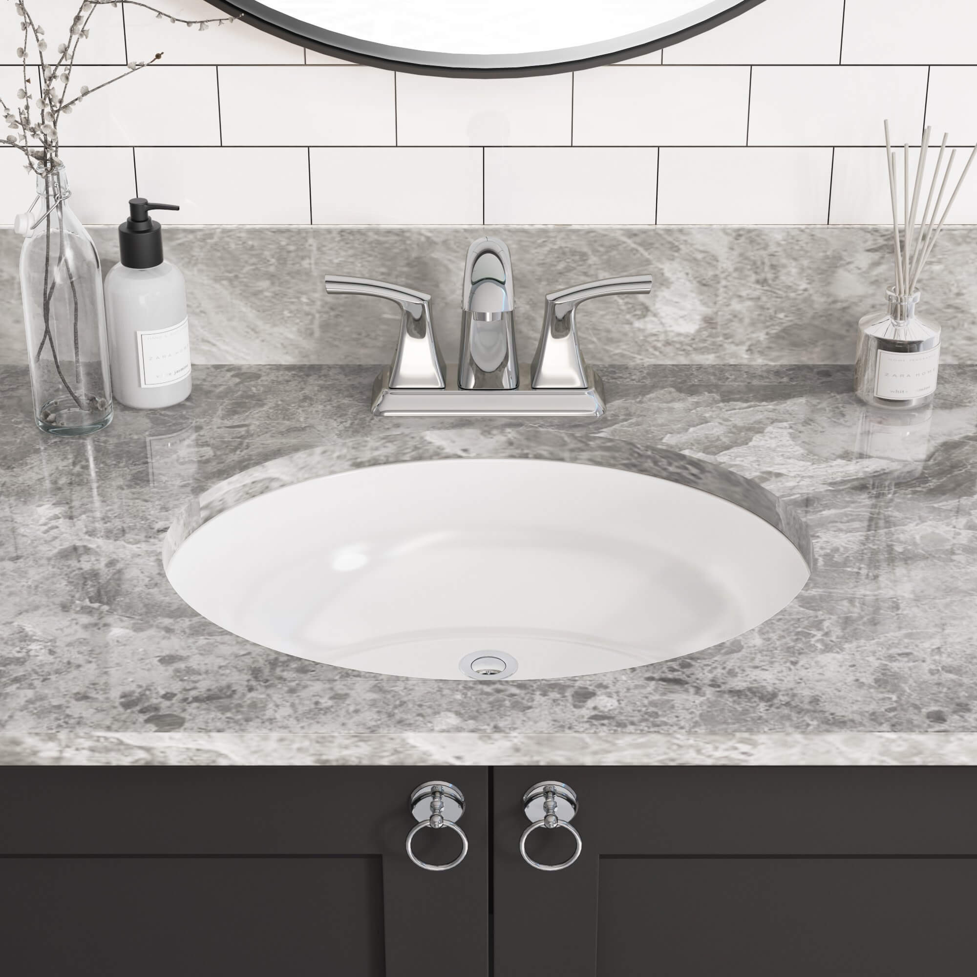 Bulk Packed 17-1/8" Oval Porcelain Undermount Bathroom Sink, VCS-1215-O
