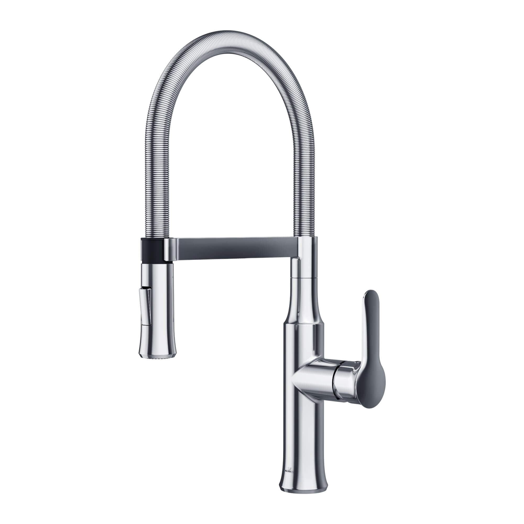 Chrome Single Handle Spring Kitchen Faucet with Sprayer, A-730-C