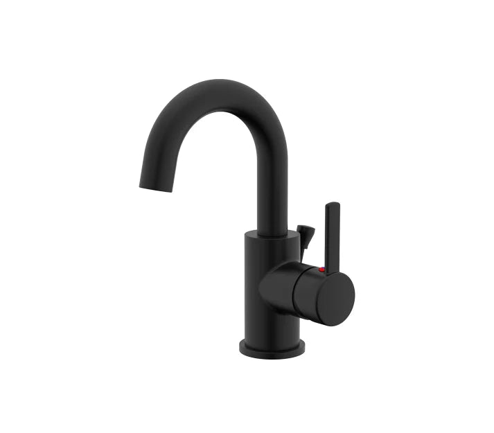 High Arc Single Handle Bathroom Faucet with Pop-up Drain in Black, A-7005-BL