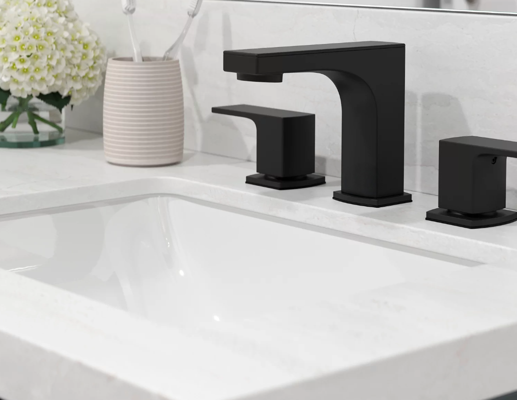 Matte Black Two Handle Bathroom Sink Faucet - Angular Spout – Model A-7014-BL