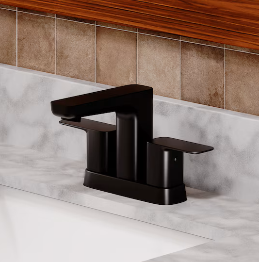 Matte Black Two Handle Centerset Bathroom Faucet with Pop-up Drain, A-7024-BL