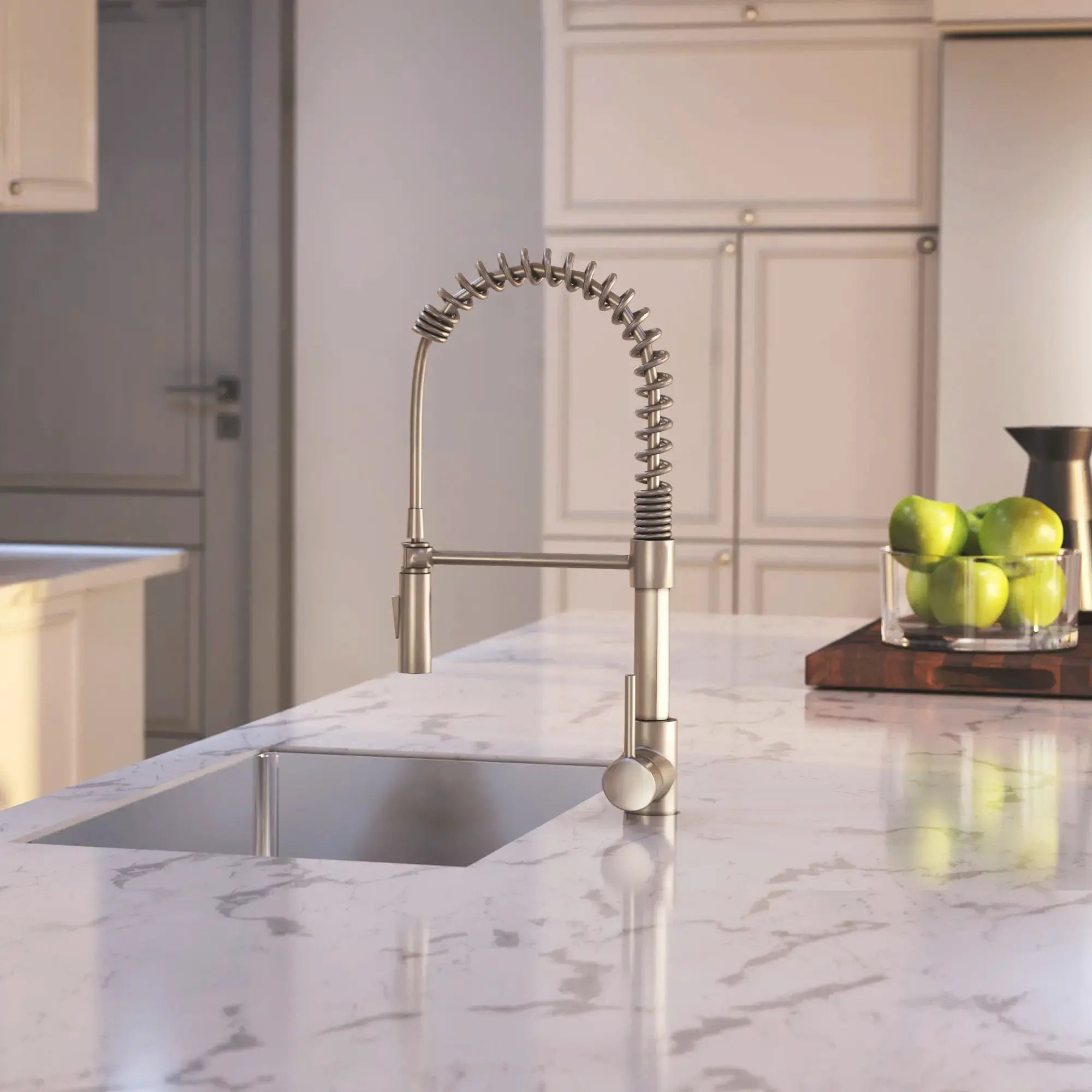 Spring Kitchen Faucet with Pull-Down Sprayer in Brushed Nickel, A-807-BN