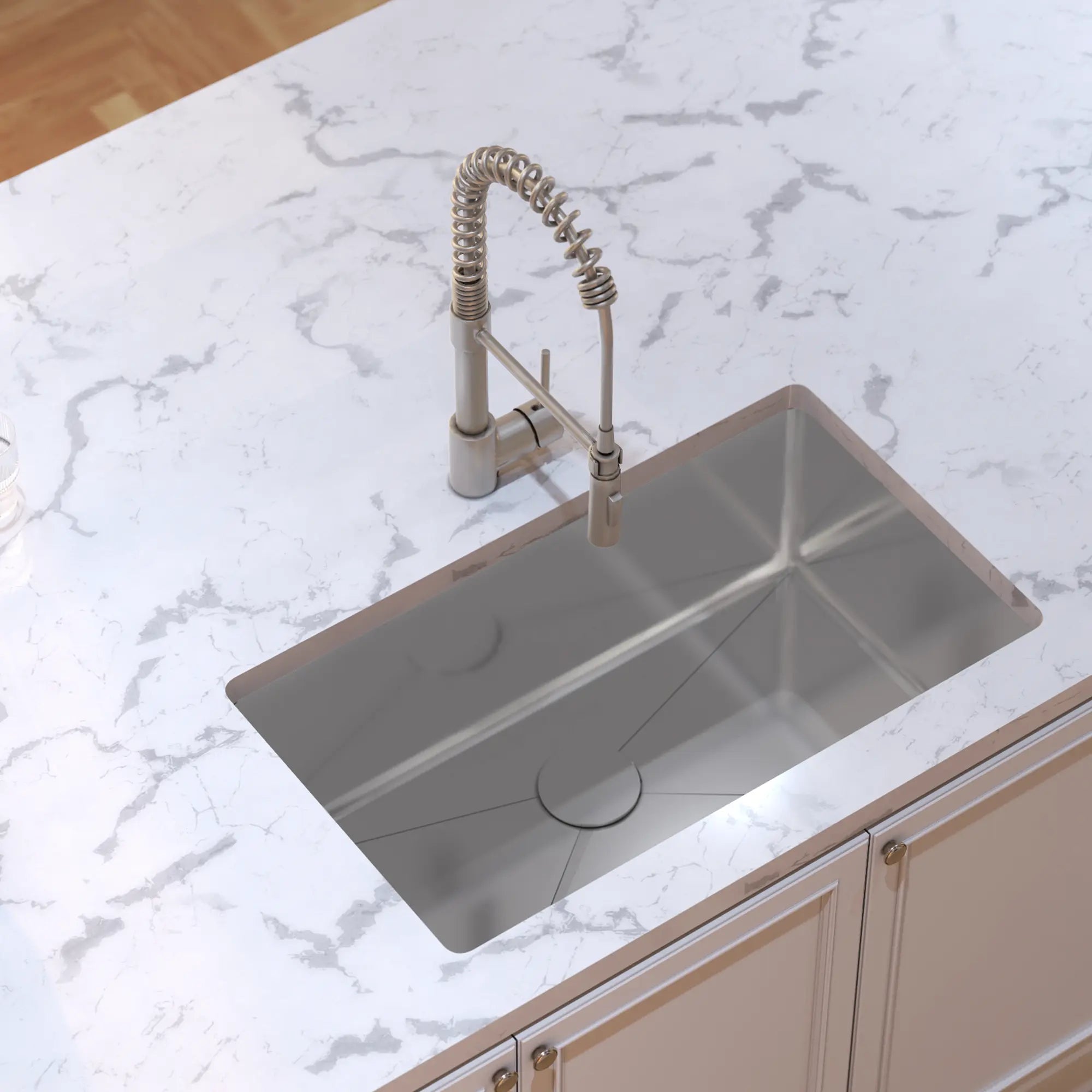 Spring Kitchen Faucet with Pull-Down Sprayer in Brushed Nickel, A-807-BN