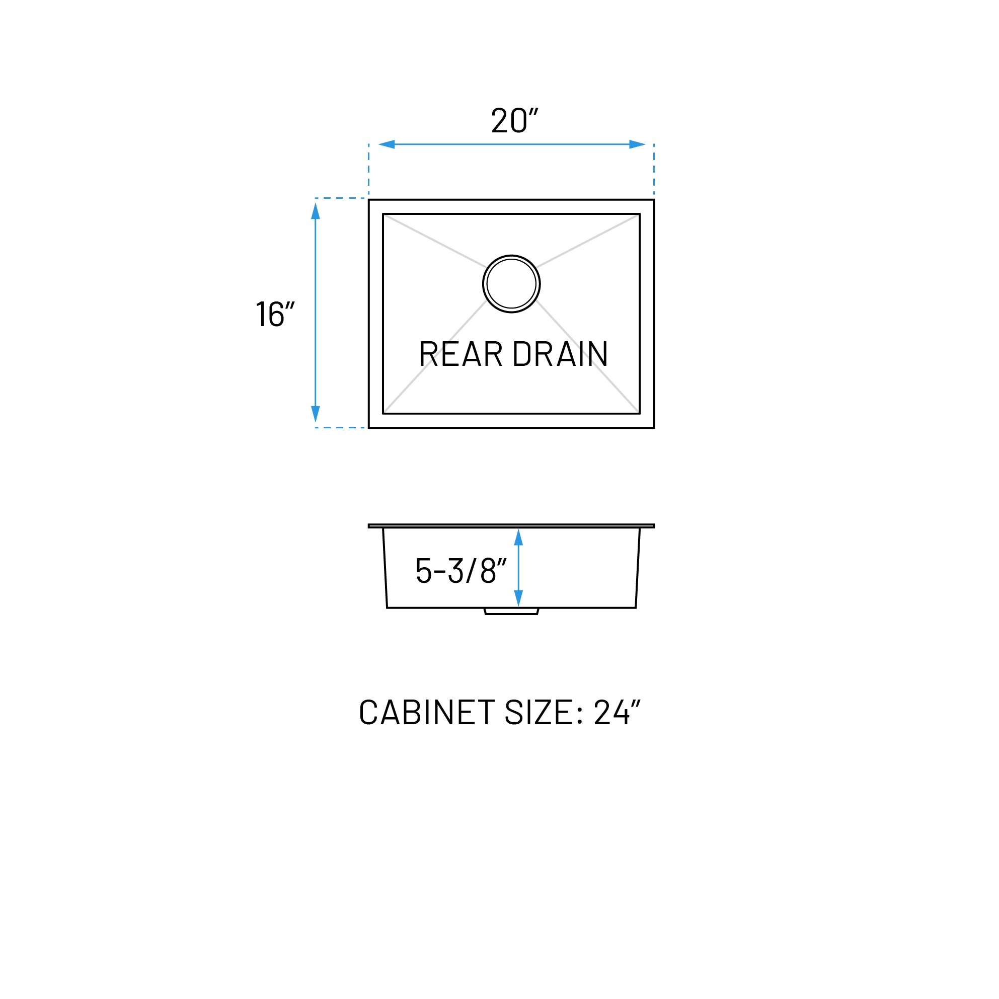 20" Undermount Stainless Steel Single Bowl ADA Kitchen Sink, ADA-KH-2016-S-R0