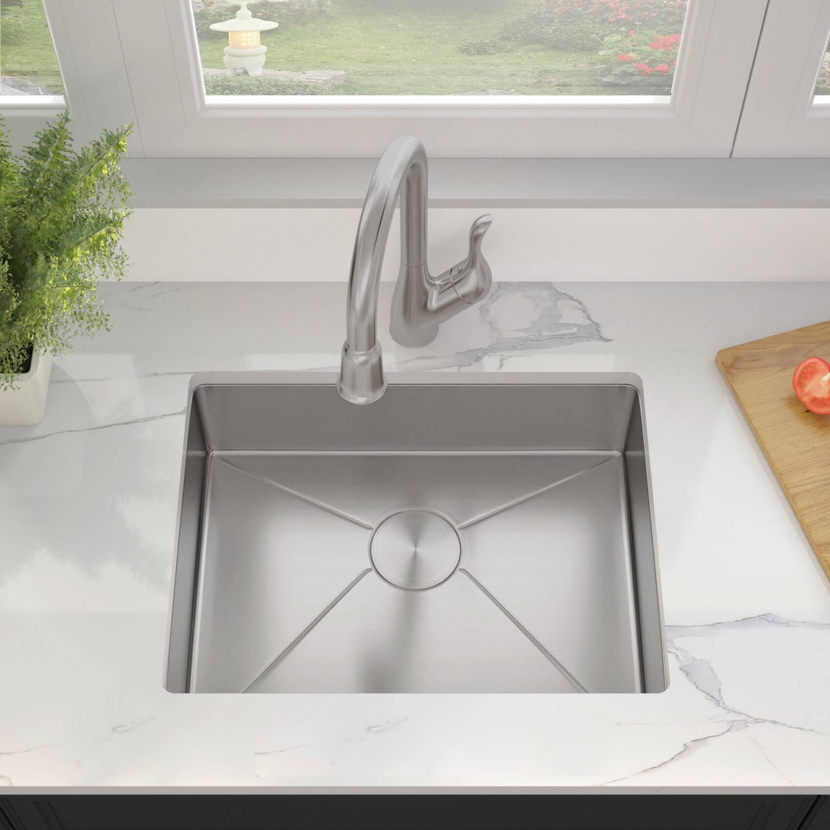 23" Undermount Stainless Steel Single Bowl ADA-Compliant Kitchen Sink, ADA-KH-2318-S-R20