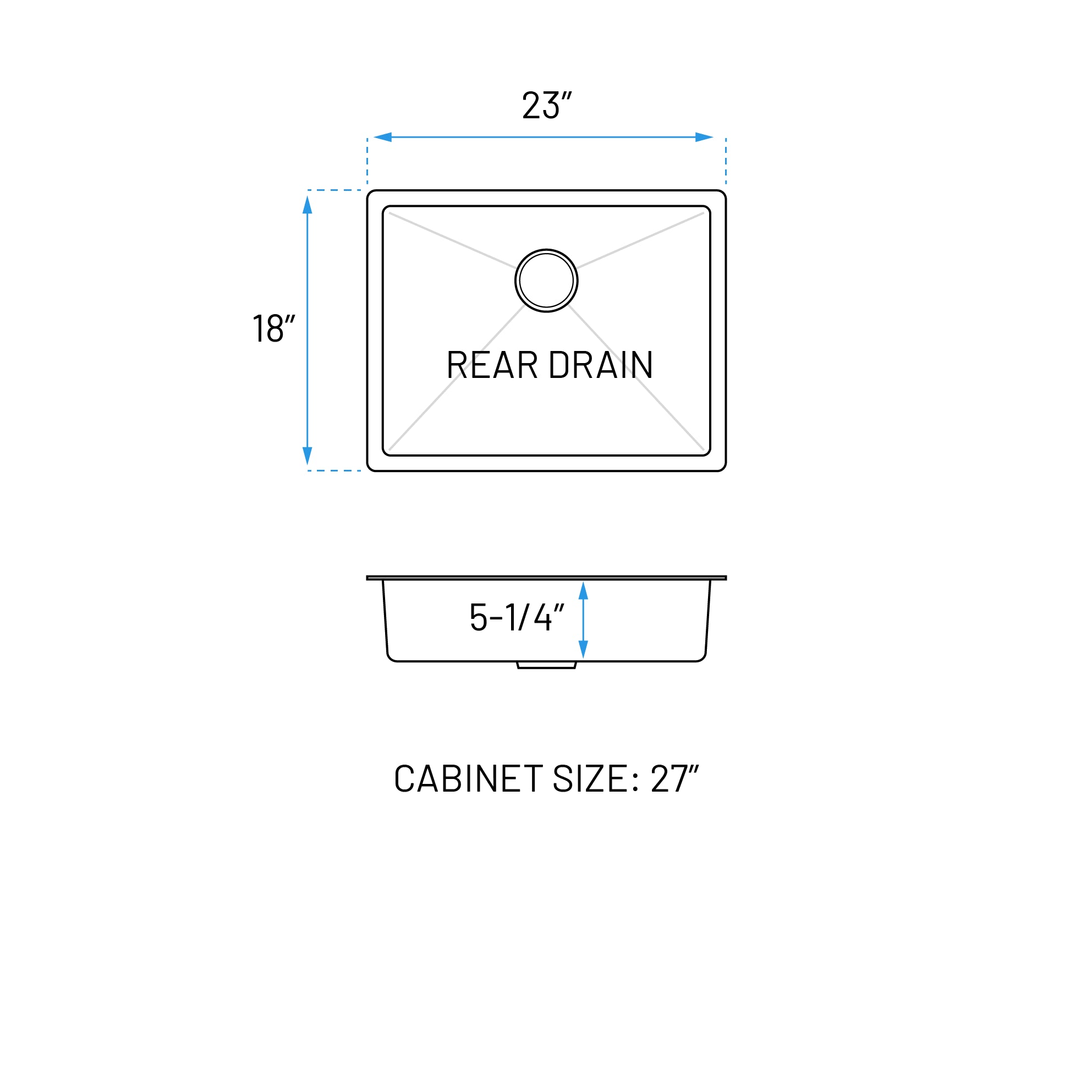 23" Undermount Stainless Steel Single Bowl ADA-Compliant Kitchen Sink, ADA-KH-2318-S-R20
