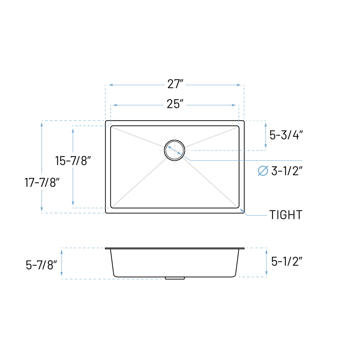27" ADA Undermount Stainless Steel Kitchen Sink with Tight-Radius Corners