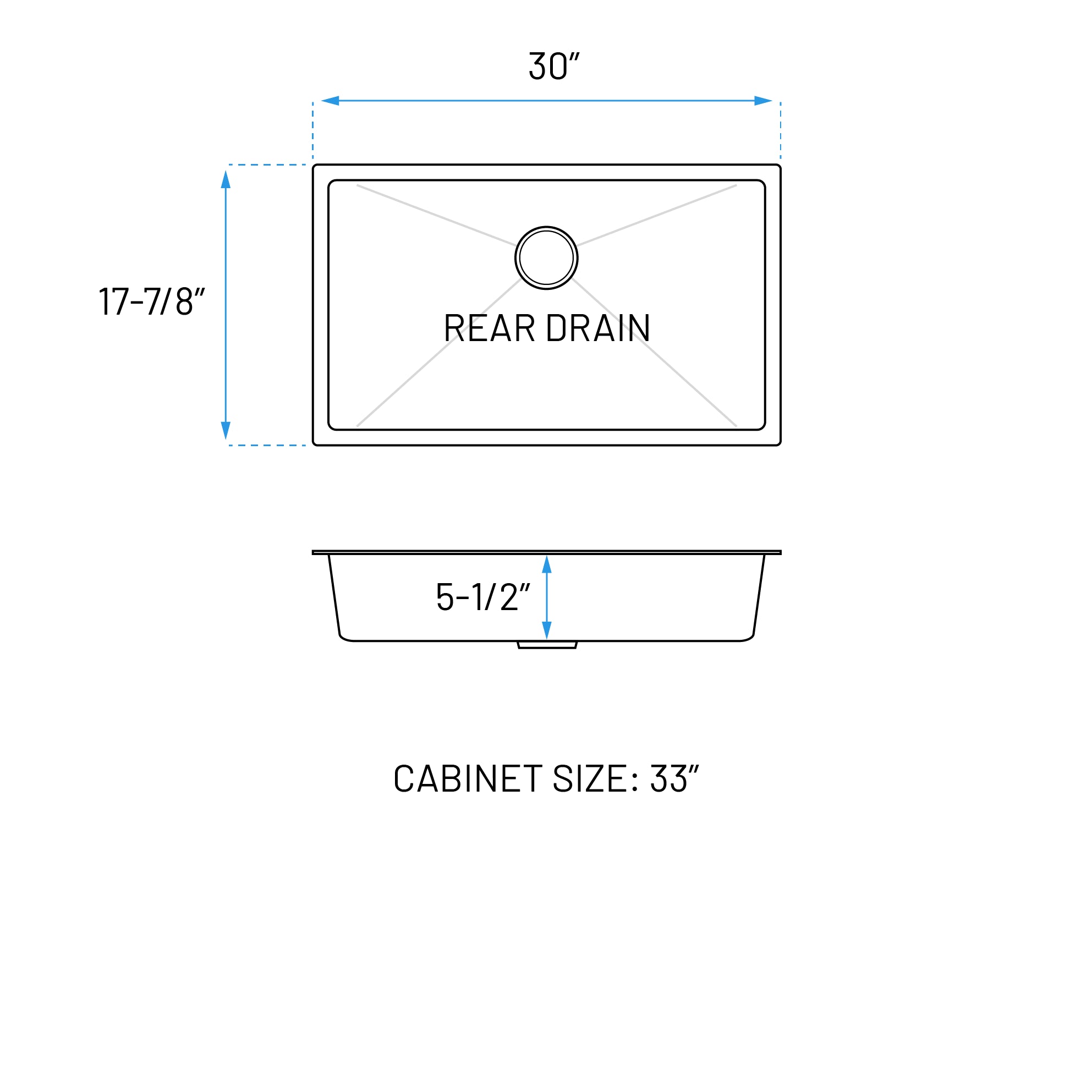 30" ADA Undermount Stainless Steel Kitchen Sink with R15 Corners – ADA-KH-3018-S-R15