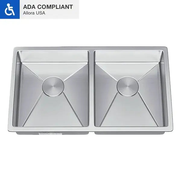 31" Undermount Double Bowl Stainless Steel ADA Kitchen Sink, ADA-KH-3118-D-R15