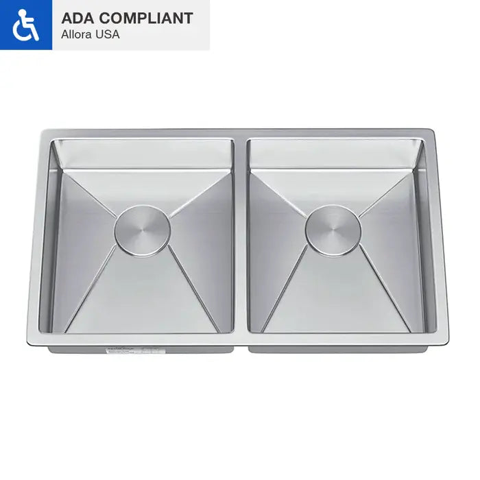 31" Undermount Double Bowl Stainless Steel ADA-Compliant Kitchen Sink, ADA-KH-3118-D-R20