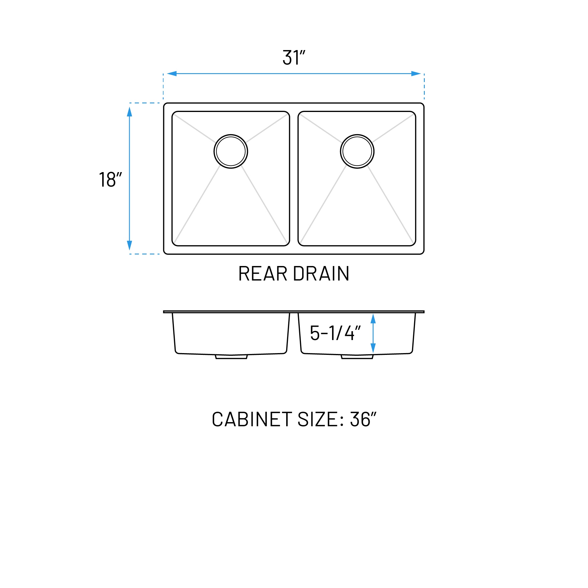 31" Undermount Double Bowl Stainless Steel ADA-Compliant Kitchen Sink, ADA-KH-3118-D-R20