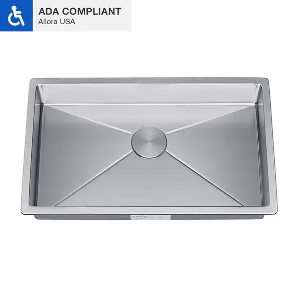 31" Undermount Stainless Steel Single Bowl ADA-Compliant Kitchen Sink, ADA-KH-3118-S-R20