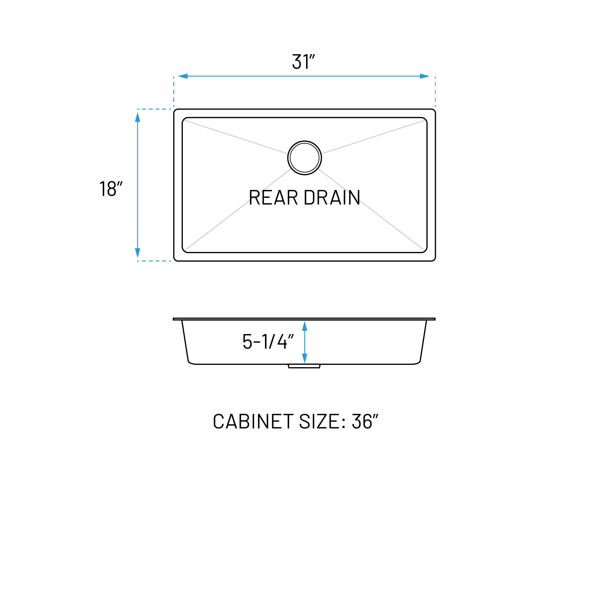 31" Undermount Stainless Steel Single Bowl ADA-Compliant Kitchen Sink, ADA-KH-3118-S-R20