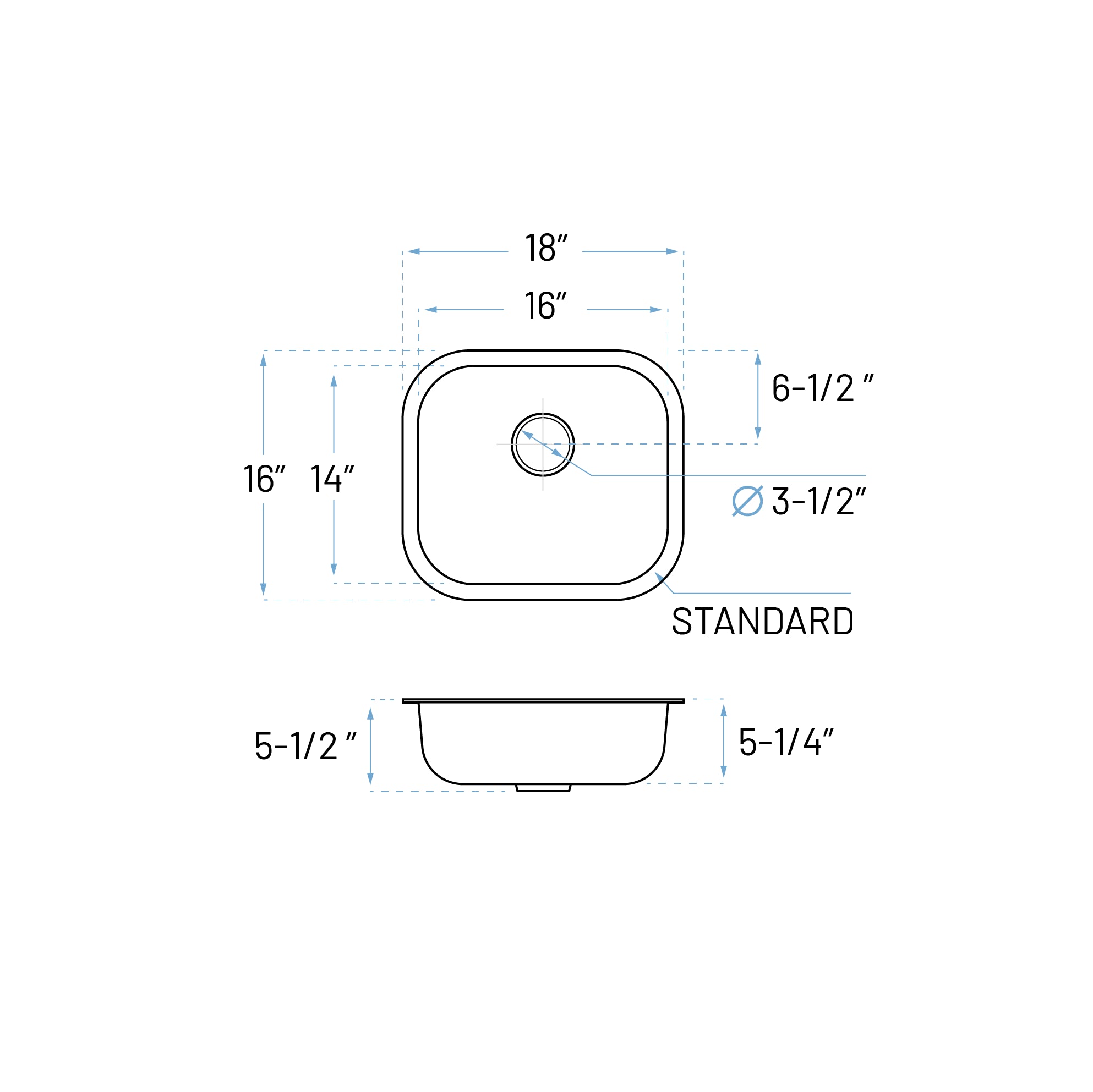 18" Compact Undermount Stainless Steel Single Bowl ADA Bar and RV Sink, ADA-KSN-1816-S