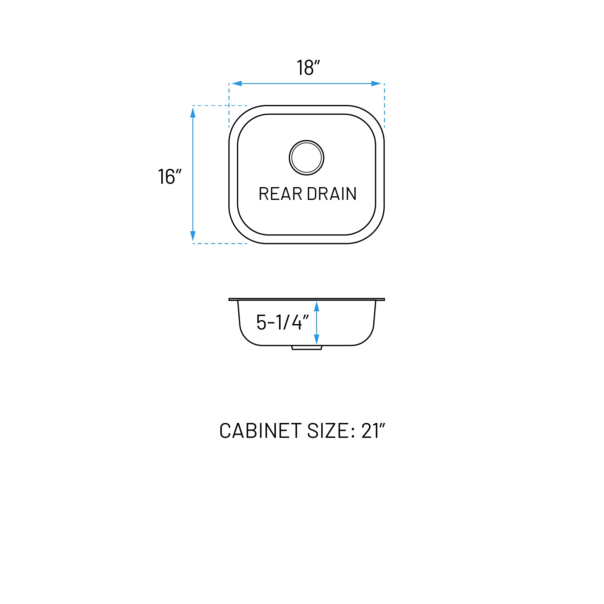 18" Compact Undermount Stainless Steel Single Bowl ADA Bar and RV Sink, ADA-KSN-1816-S