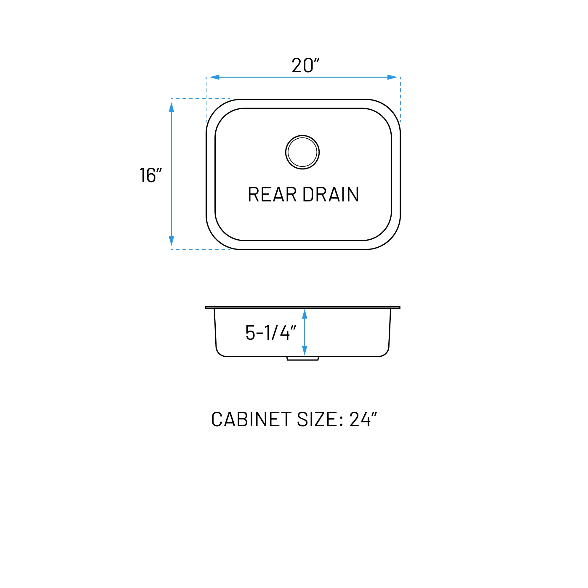 20" Compact Undermount Stainless Steel Single Bowl ADA Kitchen and RV Sink, ADA-KSN-2016-S
