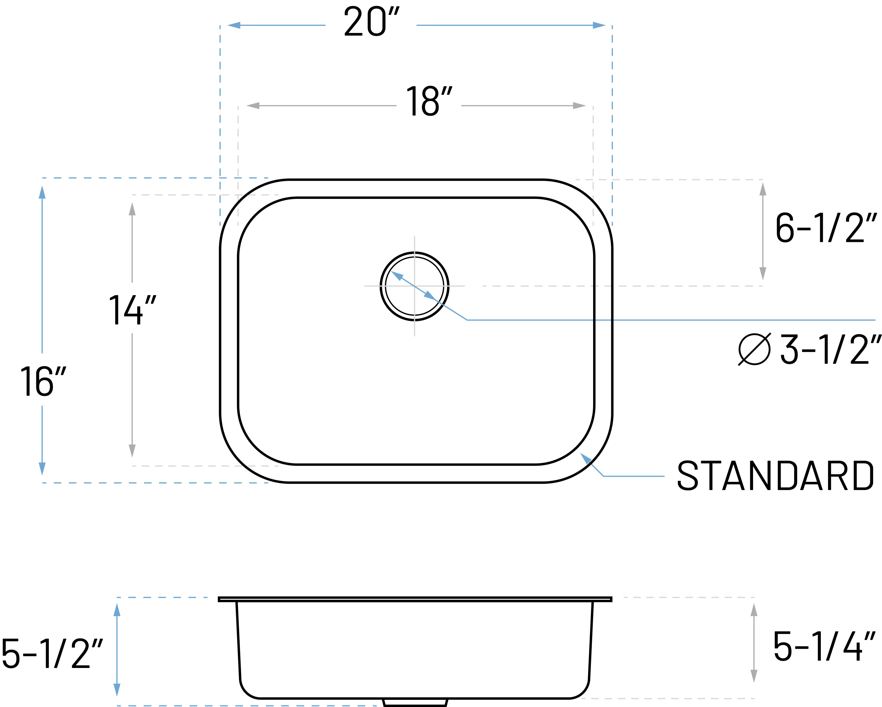20" Compact Undermount Stainless Steel Single Bowl ADA Kitchen and RV Sink, ADA-KSN-2016-S