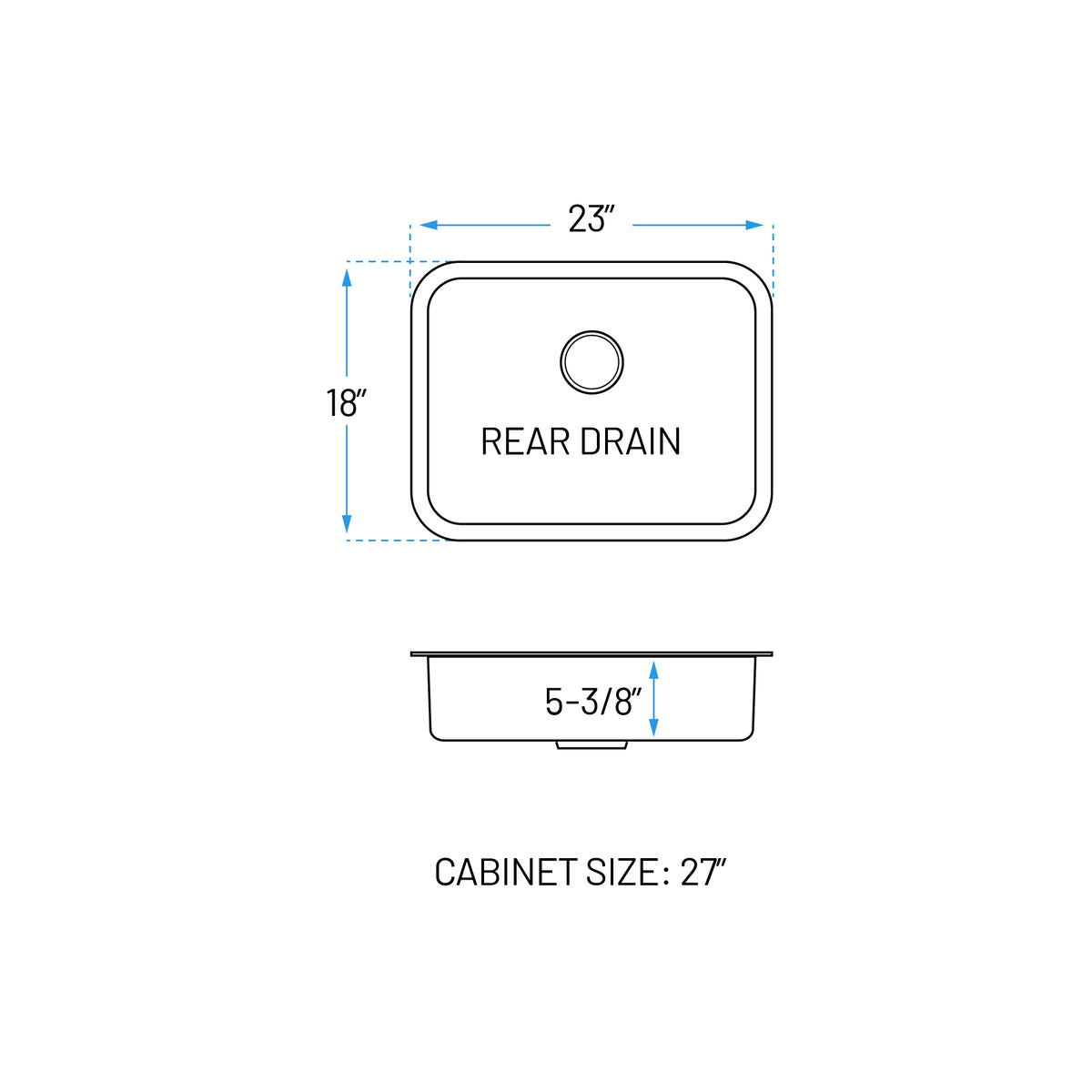 23" ADA Undermount Stainless Steel Kitchen Sink with 2" Radius Corners
