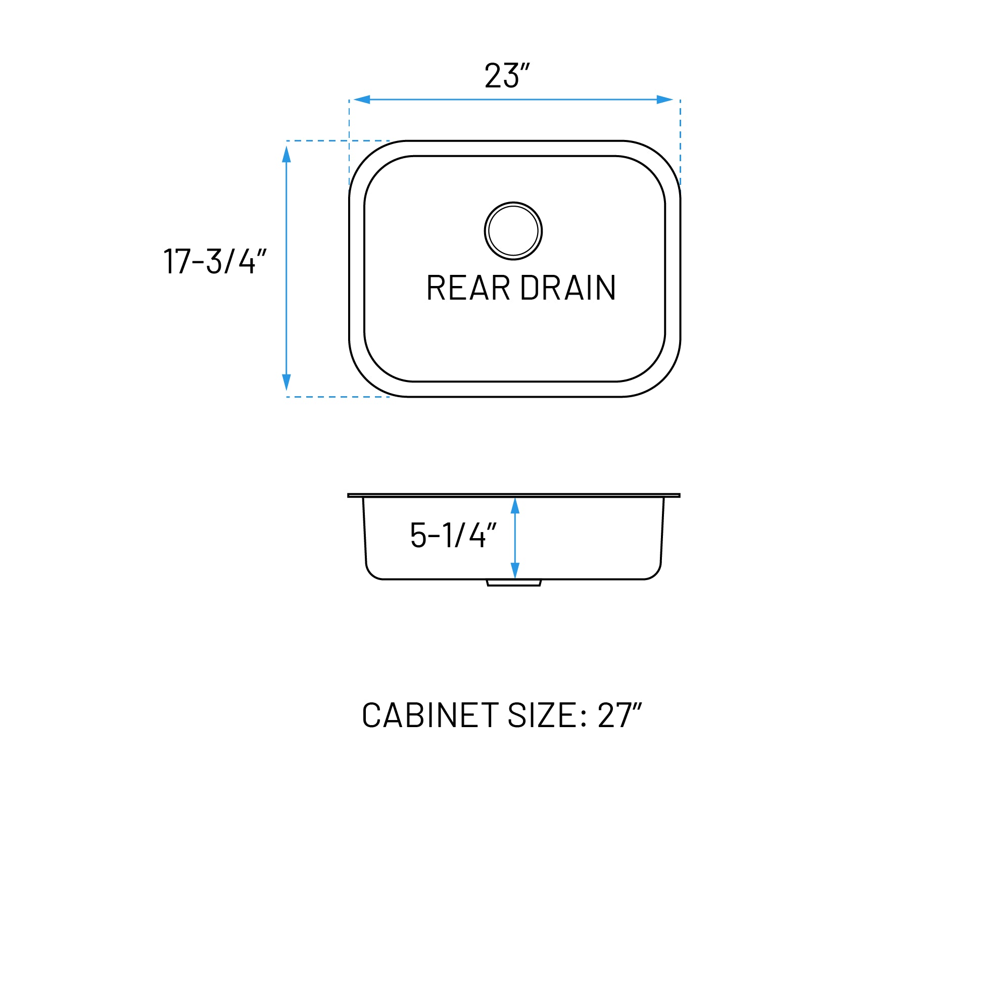 23" ADA-Compliant Undermount Stainless Steel Single Bowl Kitchen Sink, ADA-KSN-2318-S