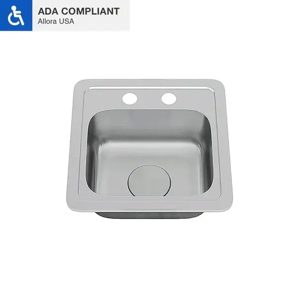 15" ADA-Compliant Top Mount Stainless Steel 2-Hole RV and Bar Sink, ADA-TOP-1515-S