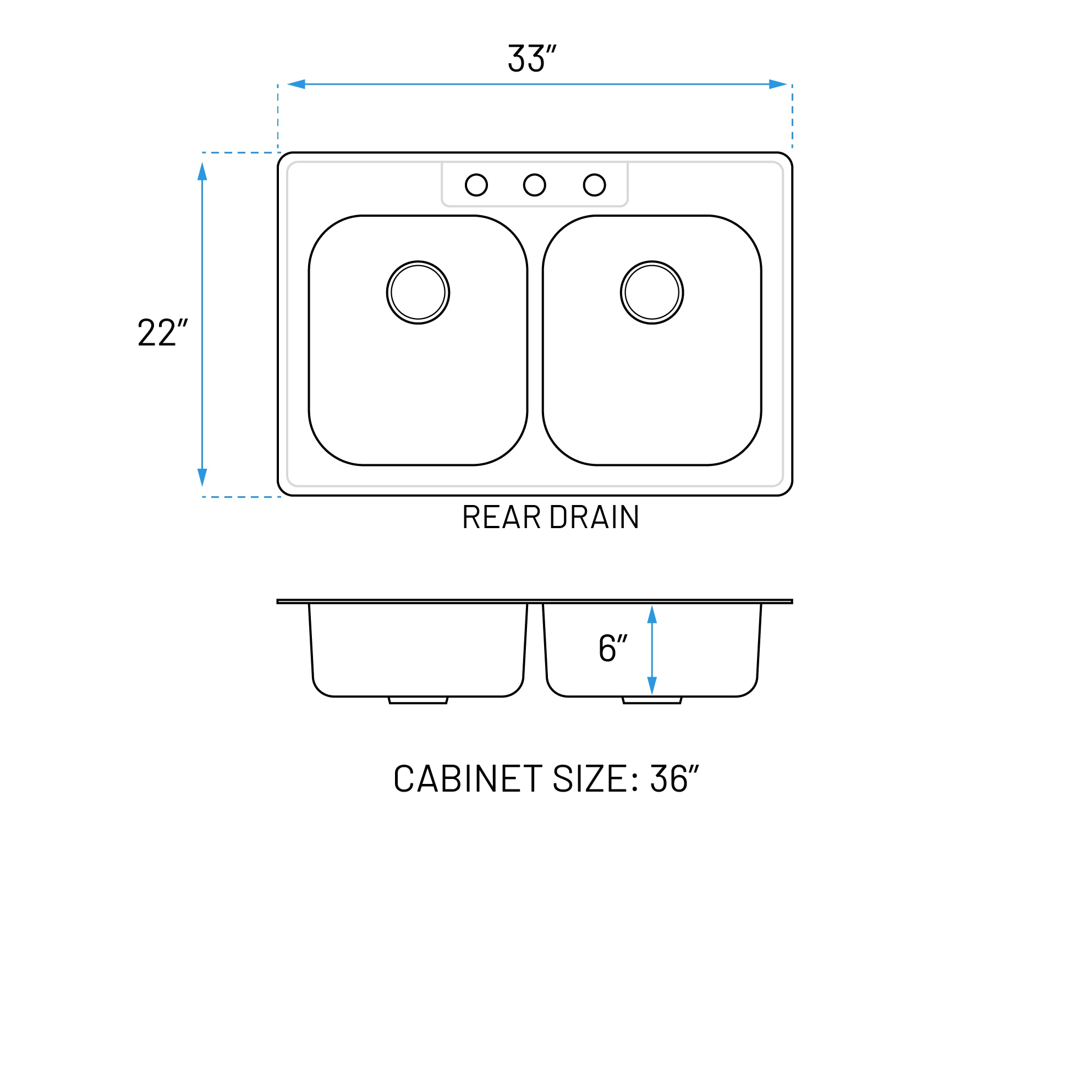 33" ADA-Compliant Top Mount Double Bowl Stainless Steel Kitchen Sink, ADA-TOP-3322-D
