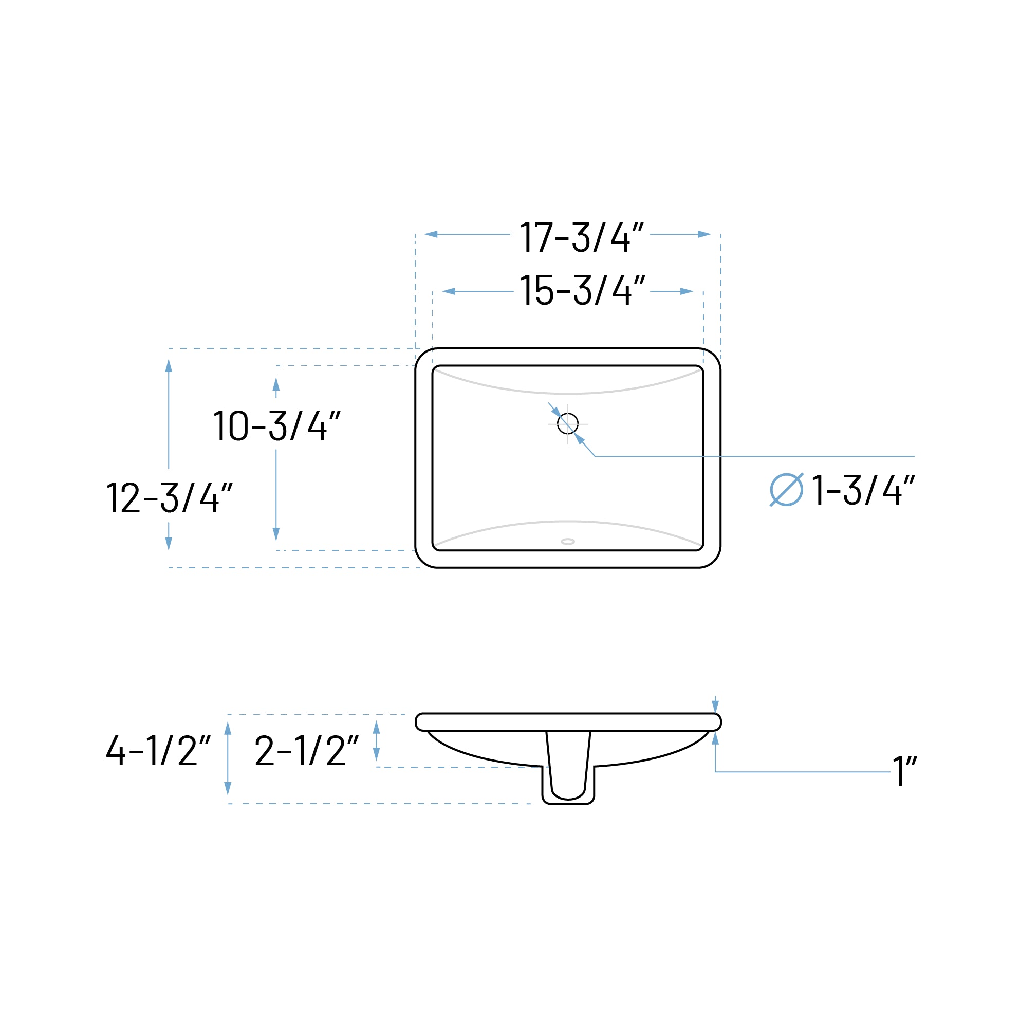 18" x 13" Shallow White Porcelain Undermount ADA Rectangular Bathroom Sink, ADA-VCS-1116-R