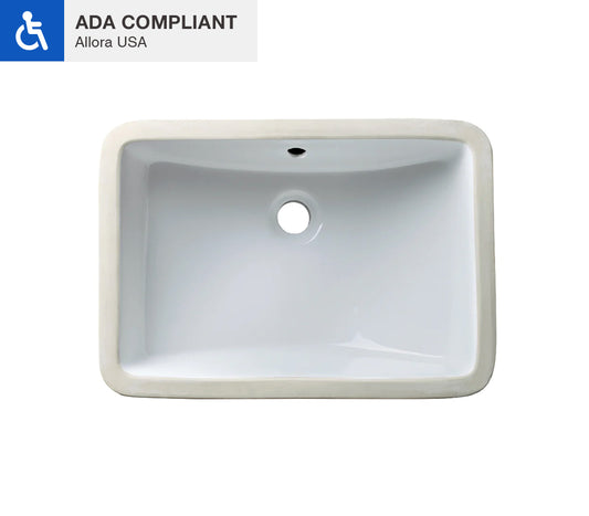 A rectangular ADA bathroom sink in white color