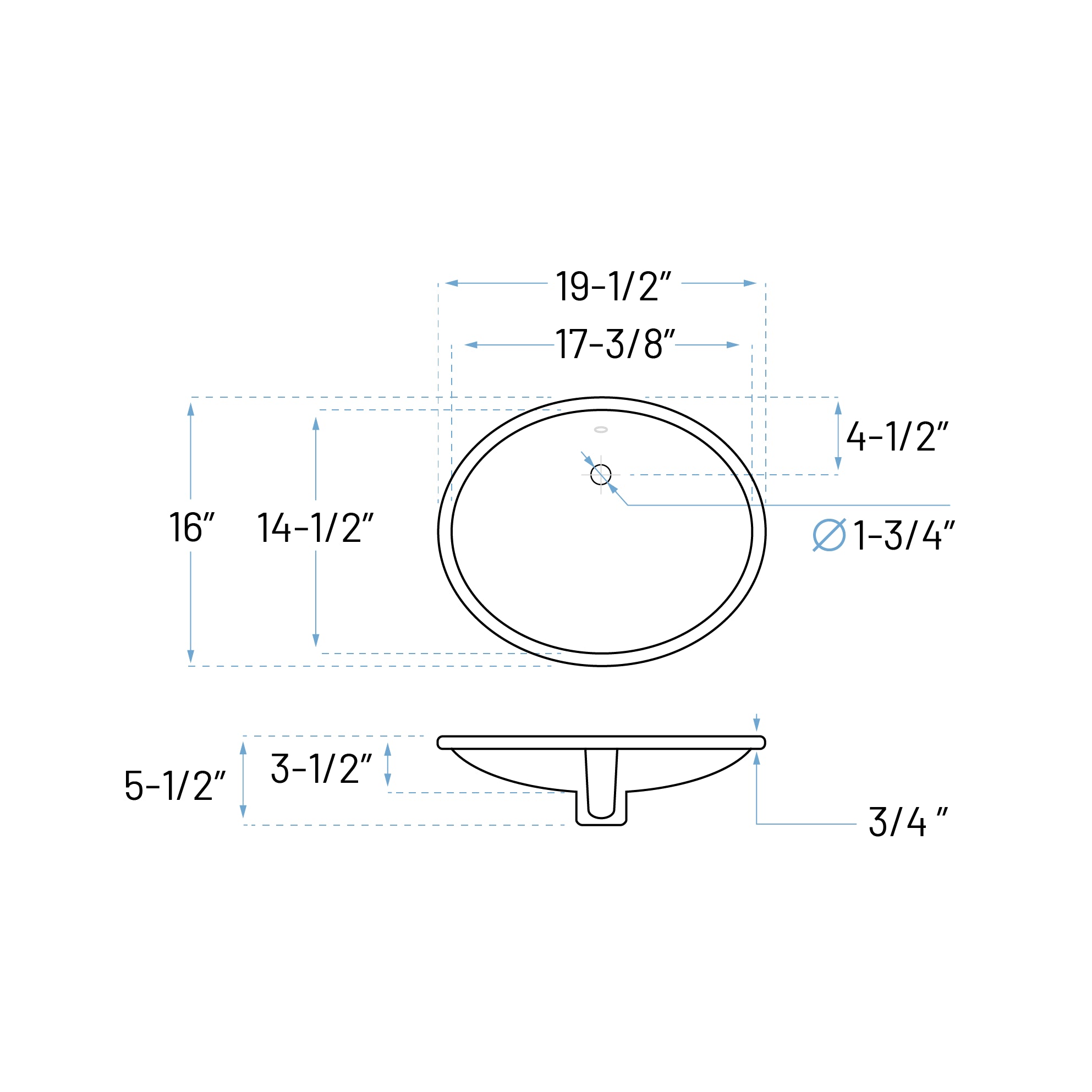 20" x 16" ADA-Depth White Oval Porcelain Undermount Bathroom Sink, ADA-VCS-1417-O