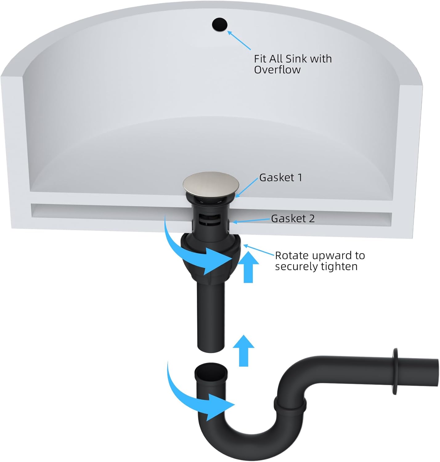 Push and Seal Stainless Steel Pop-Up Bathroom Drain Chrome, AL5-06C
