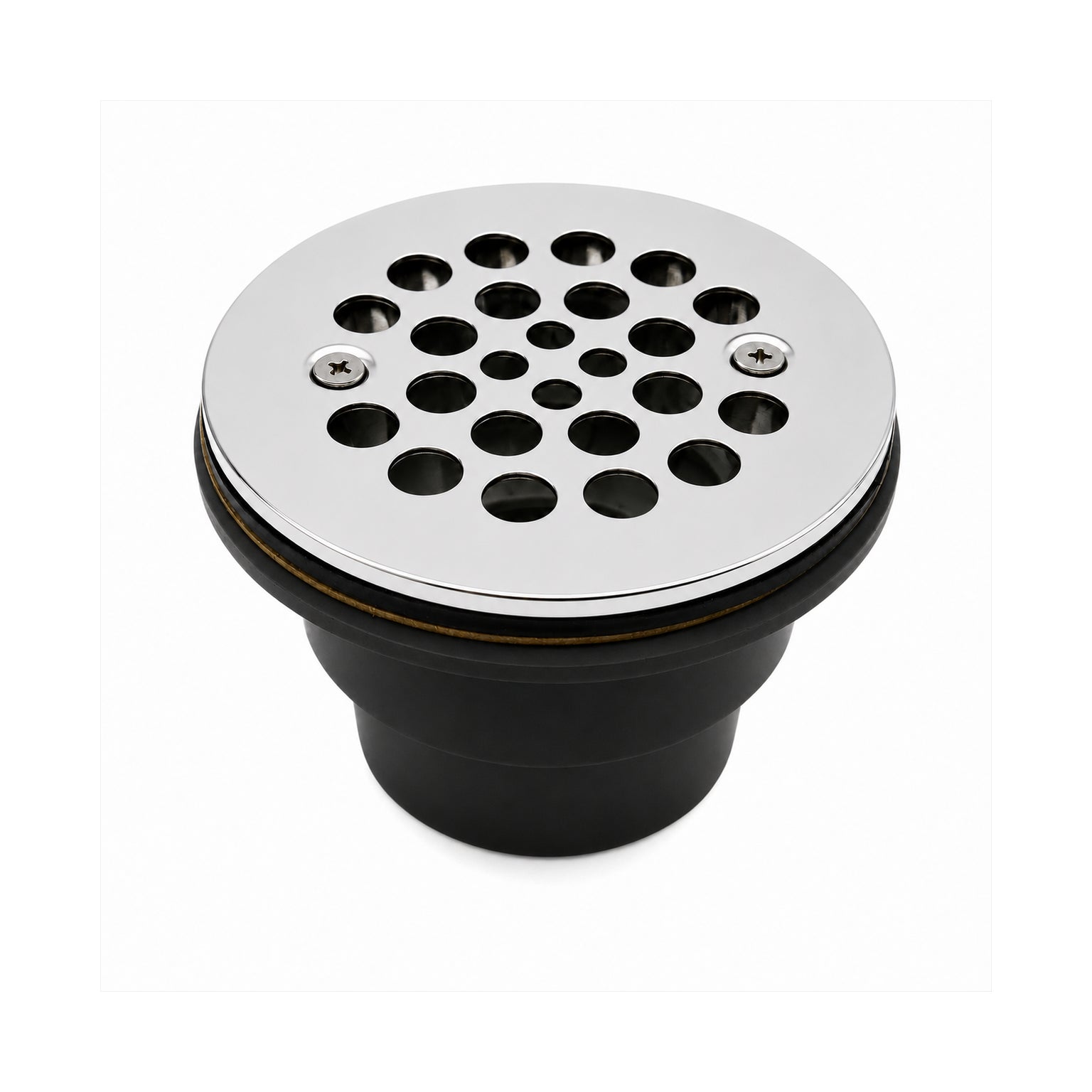 2-Inch PVC Solvent Weld Shower Drain with Receptor Base & 4-1/4-Inch Chrome Strainer