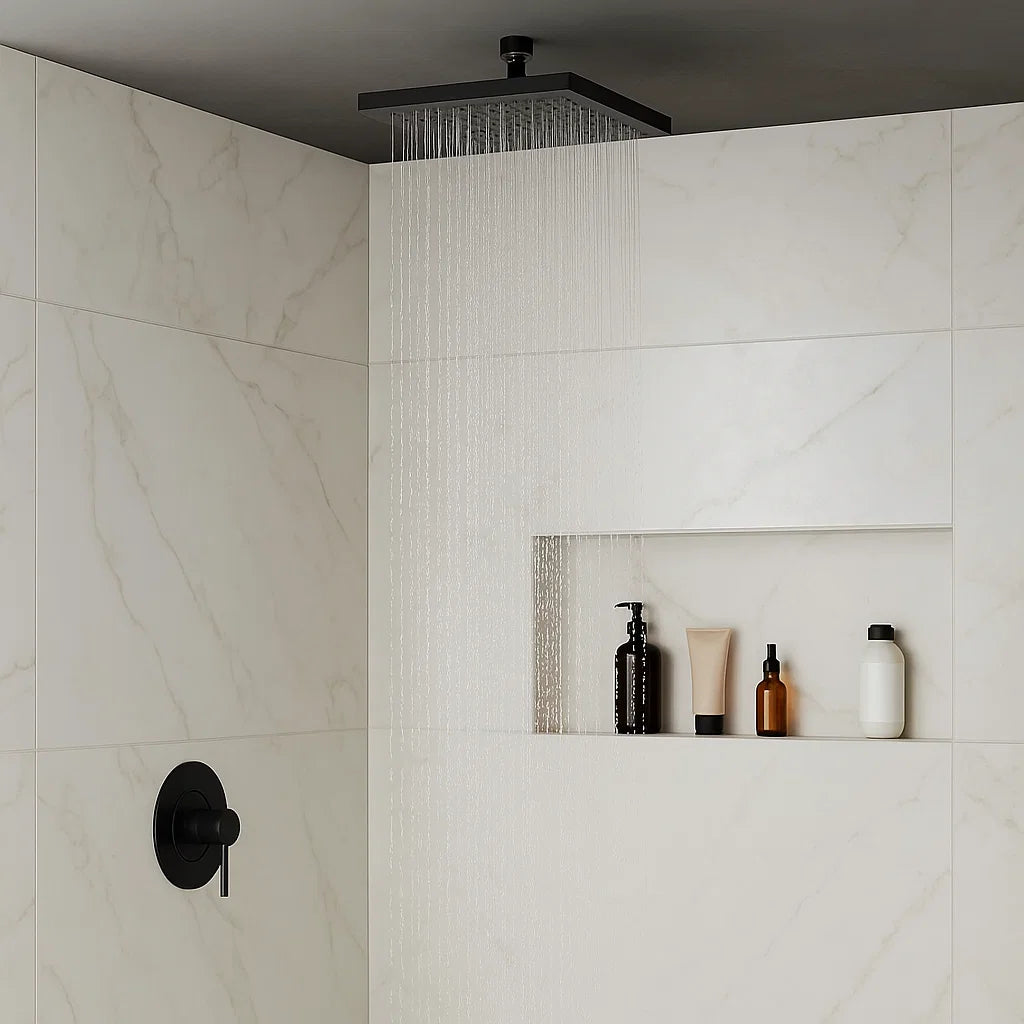 8" Square Matte Black Modern Rain Shower Head, AL8-05-BL