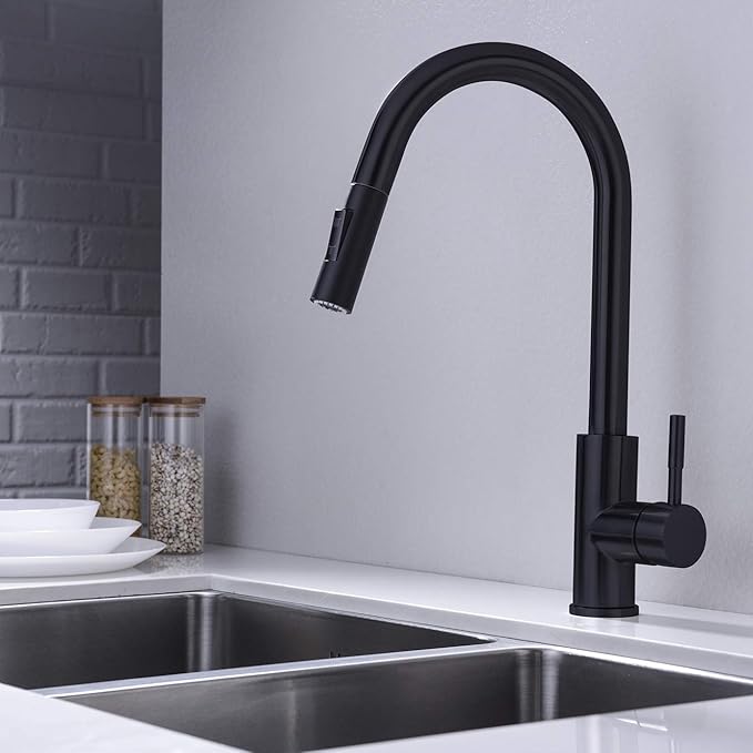 Matte Black Cylinder Pull-Down Kitchen Faucet Sprayer Head Replacement – Model AL805BL