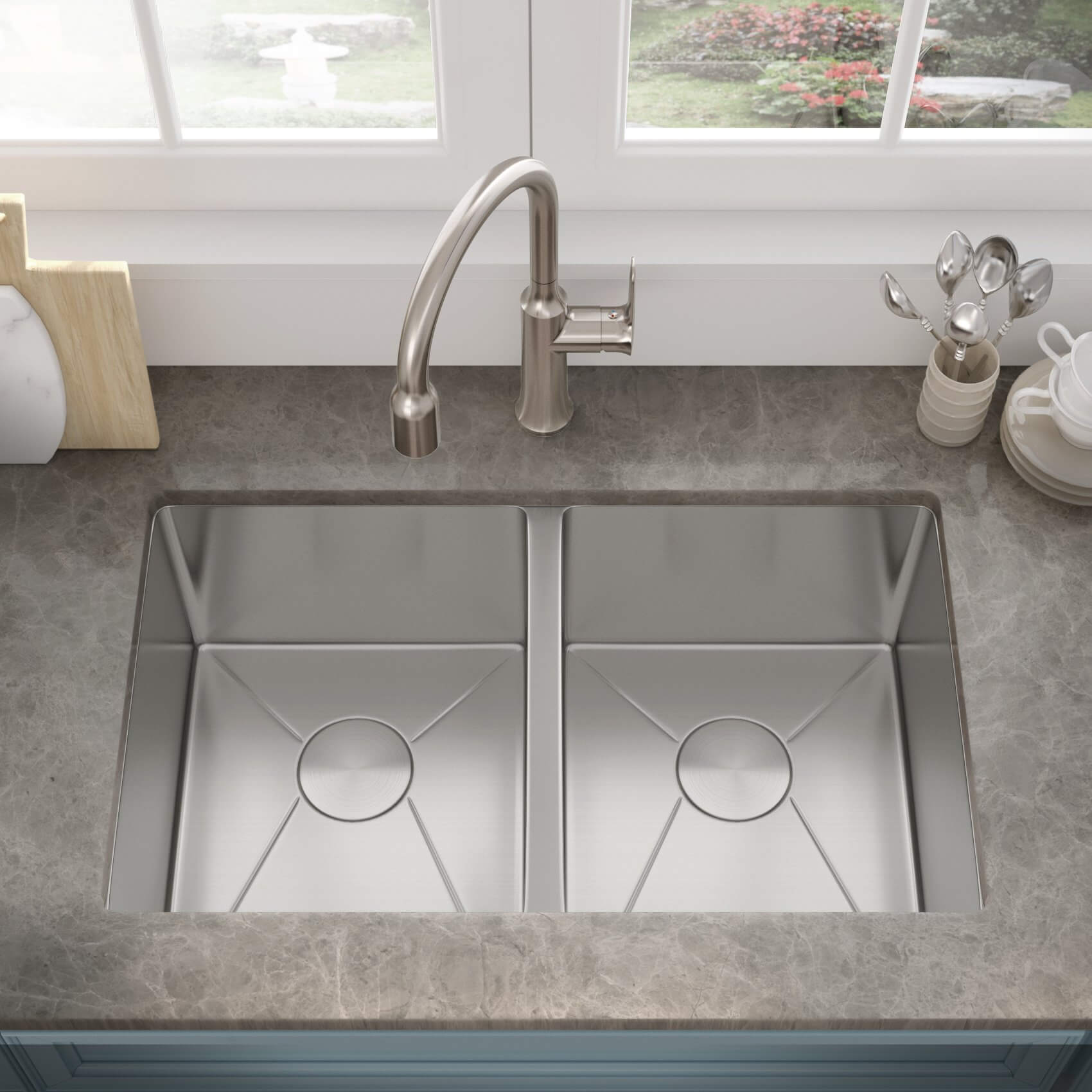 31" Undermount Double Bowl Stainless Steel ADA-Compliant Kitchen Sink, ADA-KH-3118-D-R20