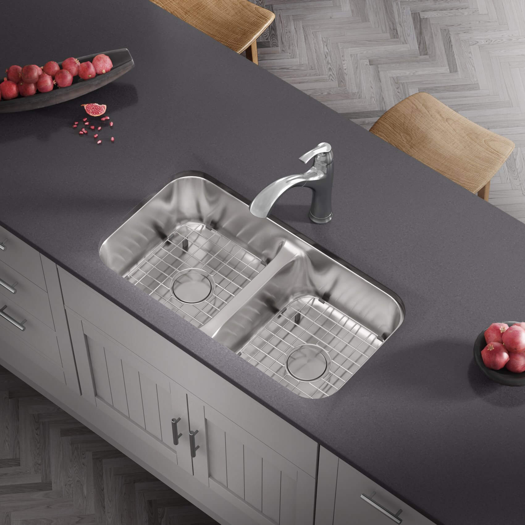 32" Undermount Low Divide 50/50 Double Bowl Stainless Steel Kitchen Sink, LD-3218