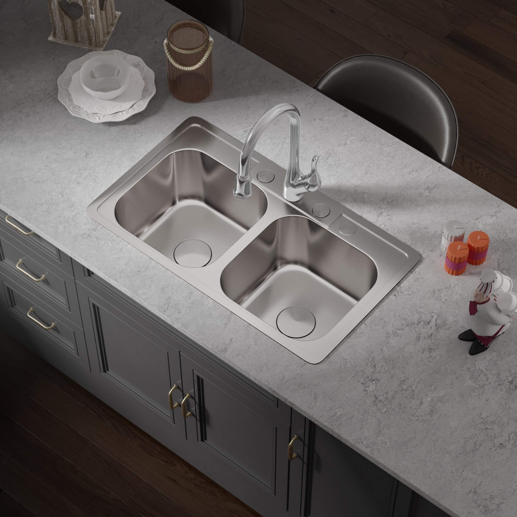 Pull-Down Sprayer Single Handle Kitchen Faucet in Chrome, A-710-C