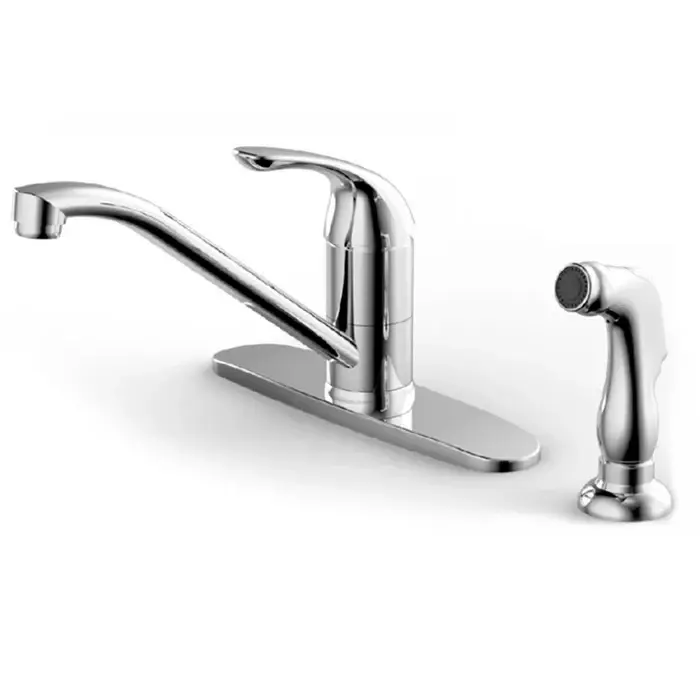 Single Handle Low Arc Deck Mounted Kitchen Faucet with Side Sprayer in Chrome, B-101-C