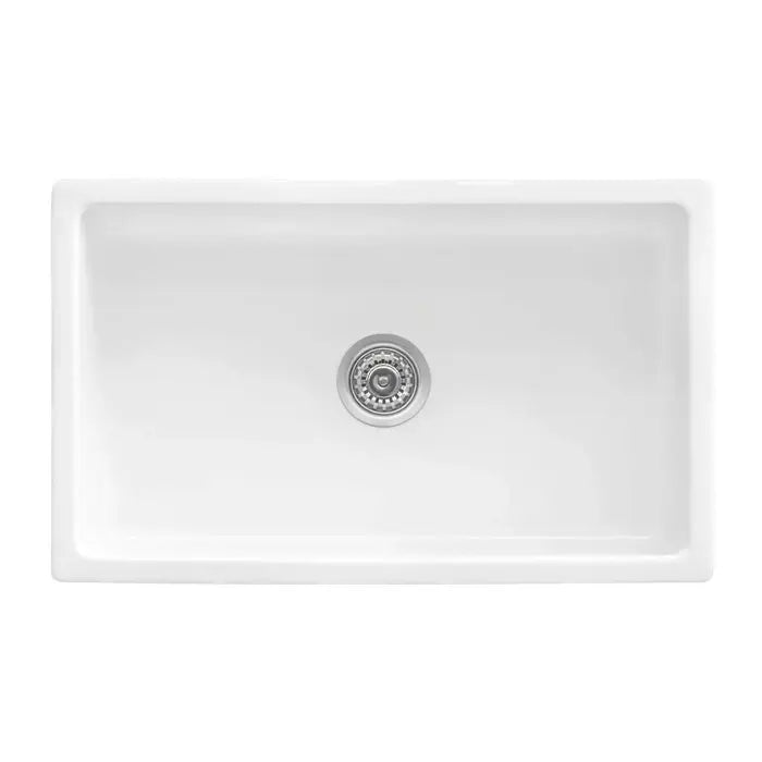 27 x 19" White Fireclay Dual Mount Single Bowl Kitchen Sink, FC-2719-S