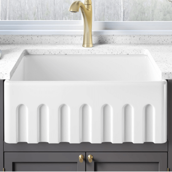 33 x 20" Fireclay Farmhouse Single Bowl Kitchen Sink with Grid and Strainer, FC-3320-S