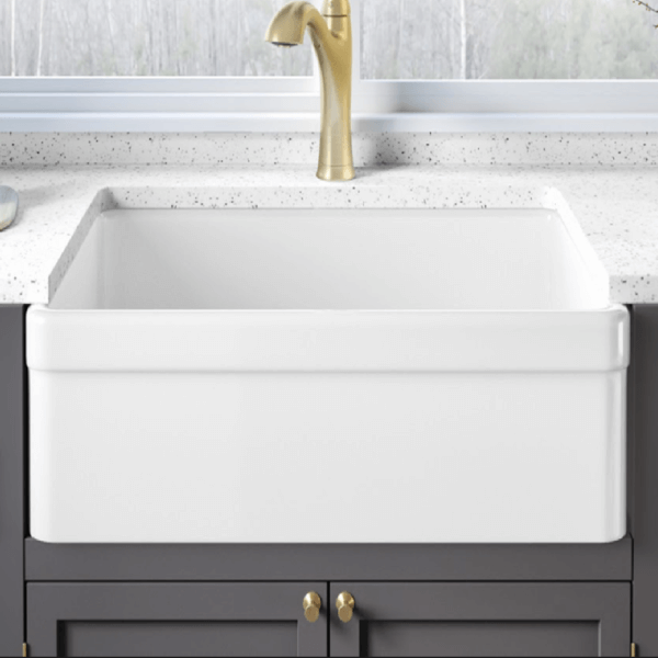 33 x 20" Fireclay Farmhouse Single Bowl Kitchen Sink with Grid and Strainer, FC-3320-S