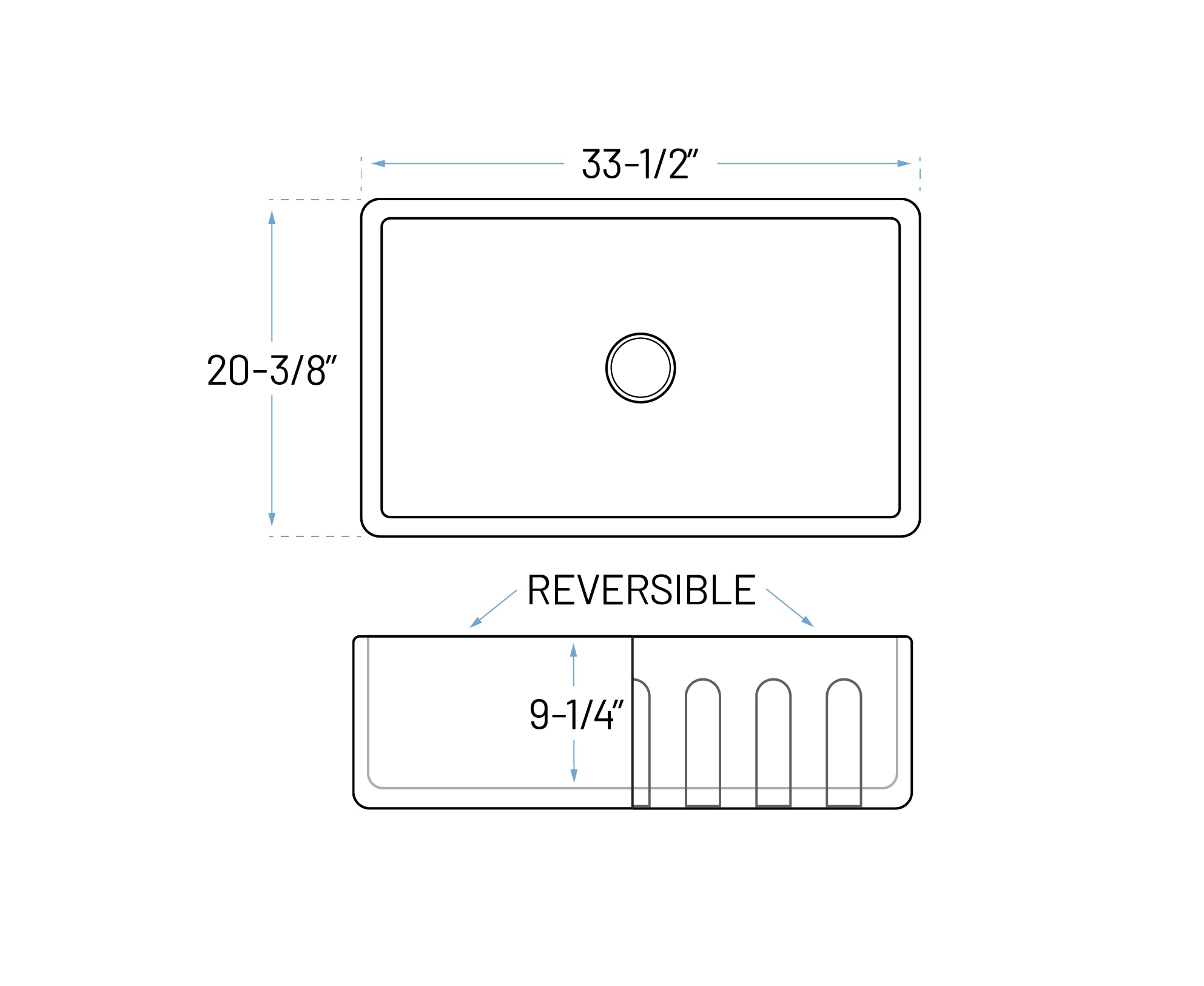 33 x 20" Fireclay Farmhouse Single Bowl Kitchen Sink, FC-3320-S