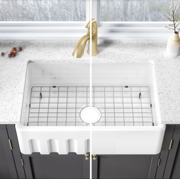 33 x 20" Fireclay Farmhouse Single Bowl Kitchen Sink with Grid and Strainer, FC-3320-S