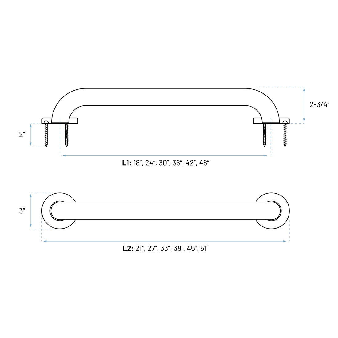 ADA-Compliant Safety Stainless Steel Grab Bar with 500 Pound Capacity, GB-100