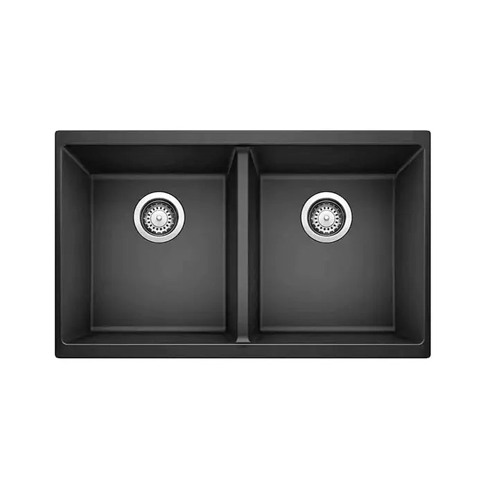 31" Undermount Granite Composite Double Bowl Black Kitchen Sink with Grids, GC-3118-10-D