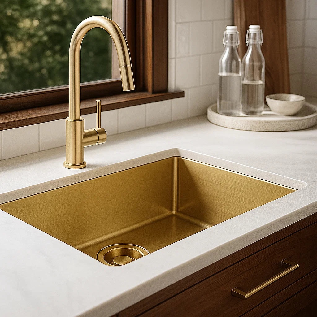 3-1/2" Brushed Gold Stainless Steel Garbage Disposal Flange, GF-330-GL