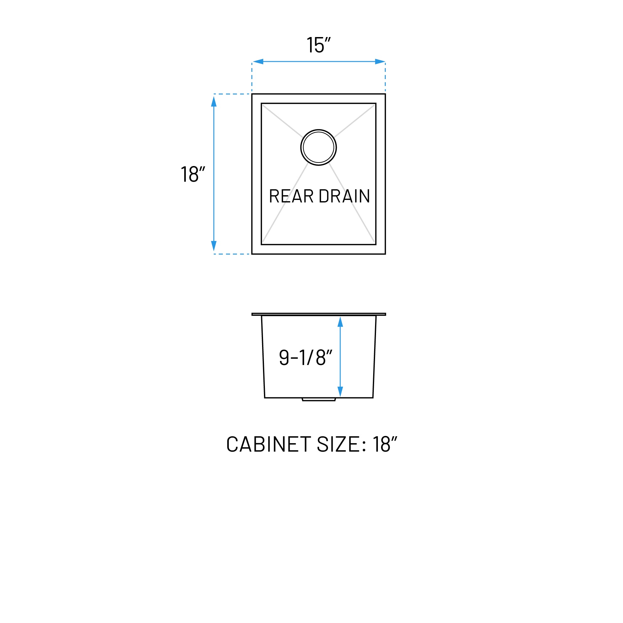 15" Undermount Stainless Steel Single Bowl Bar Sink, KH-1518-9-S-R0