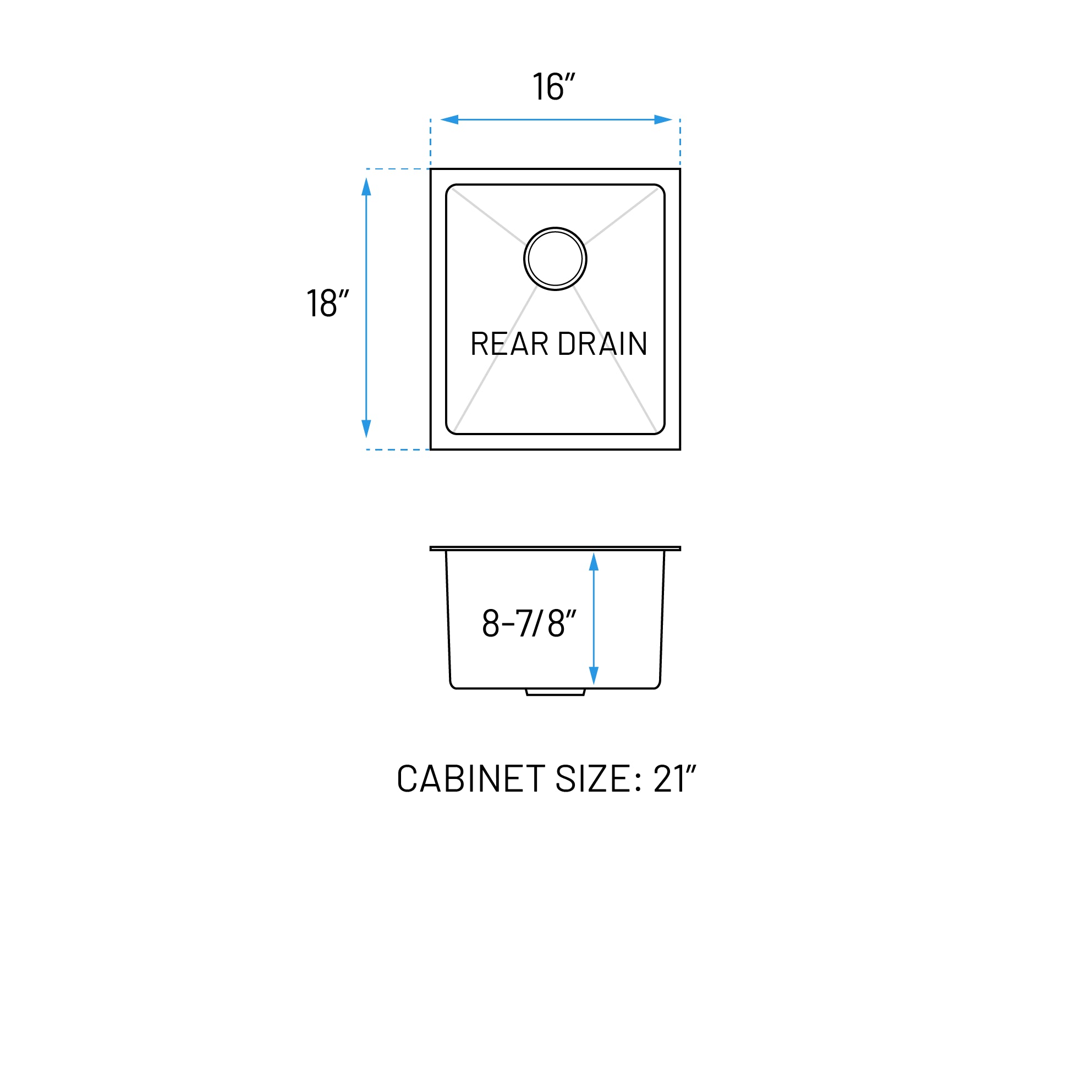 16" Undermount Stainless Steel Bar & Prep Sink, KH-1618-9-S-R20
