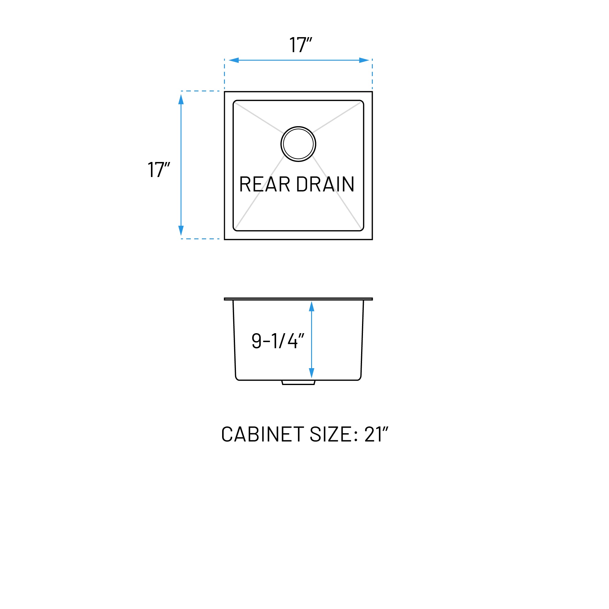 17" Undermount Stainless Steel Deep Bar and RV Sink, KH-1717-10-S-R15