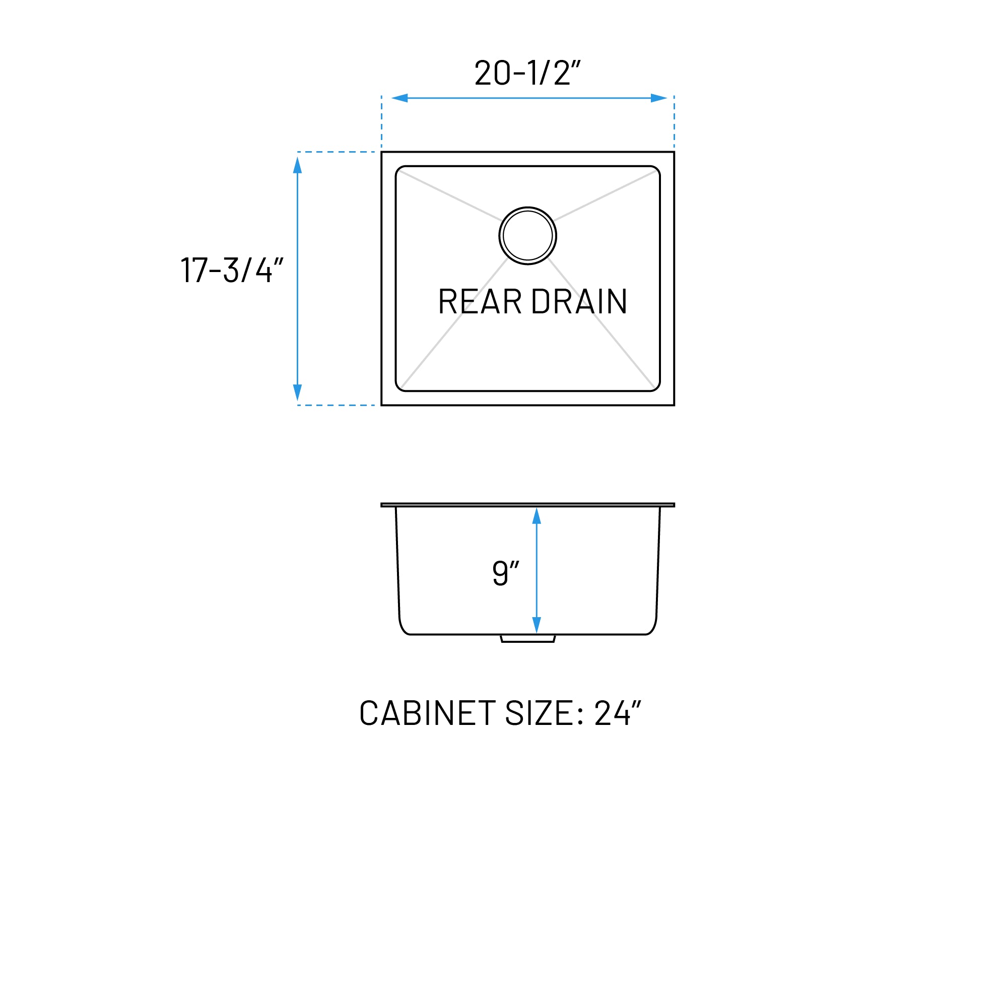 21" Compact Undermount Stainless Steel Single Bowl Kitchen Sink, KH-2118-9-S-R20