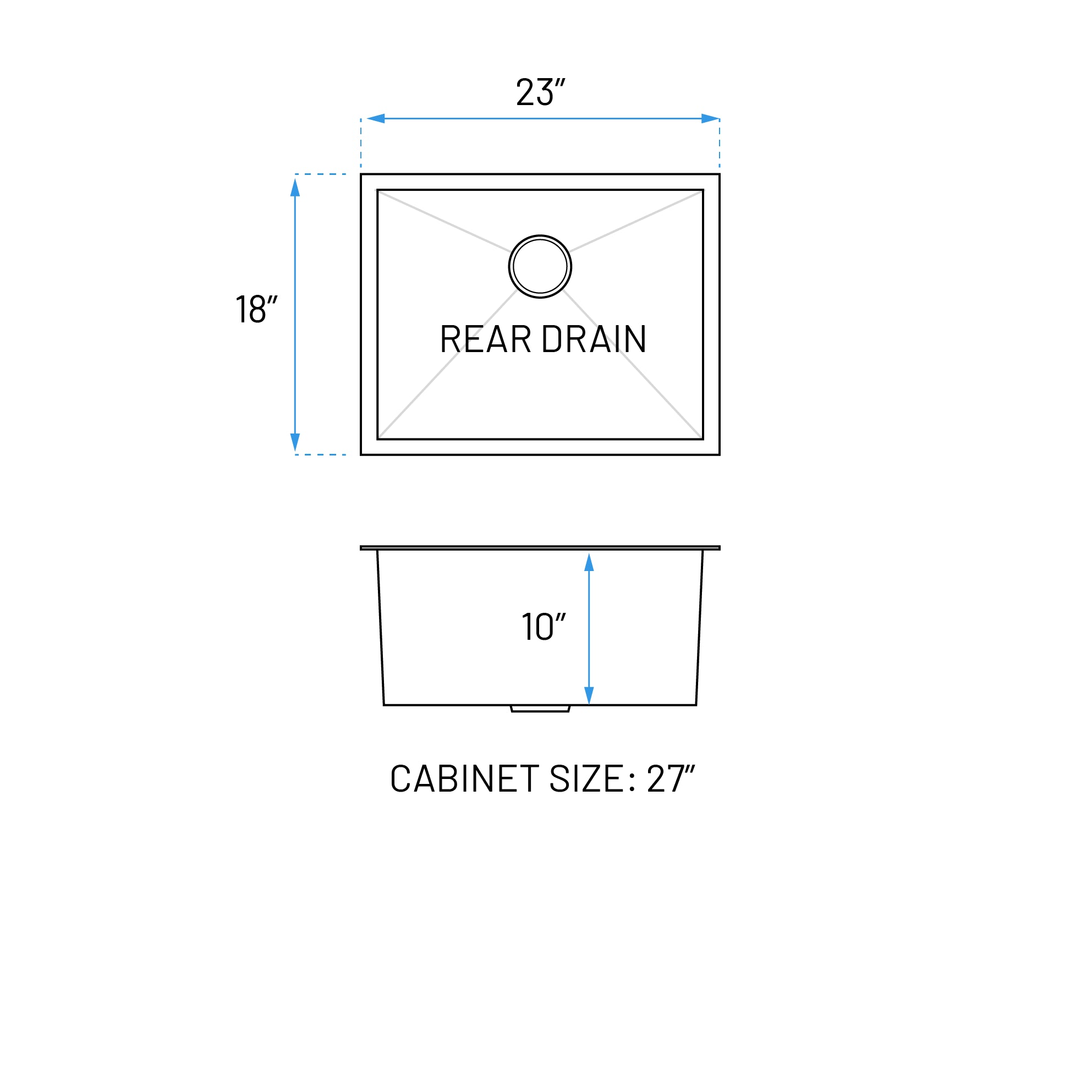23" Zero Radius Undermount Stainless Steel Single Bowl Kitchen Sink, KH-2318-10-S-R0