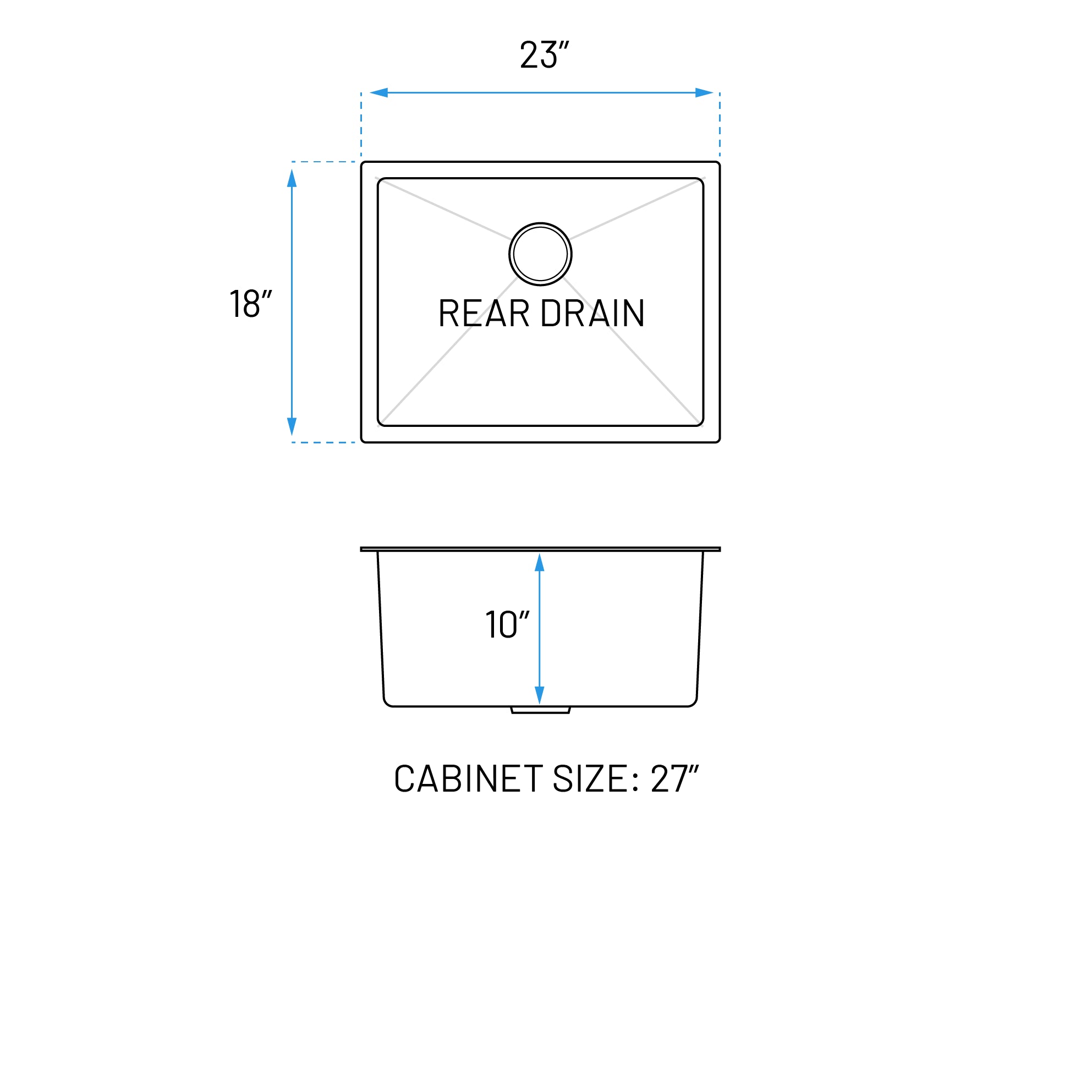 23" Undermount Stainless Steel Deep Single Bowl Kitchen Sink, KH-2318-10-S-R15